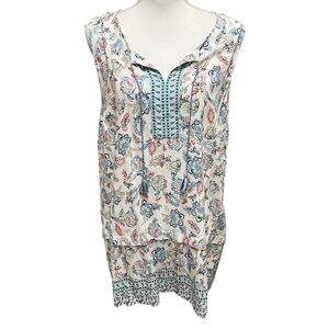 J. Jill Folkloric Boho Paisley Floral Tassel‎ Sleeveless Top Blouse Bohemian XL